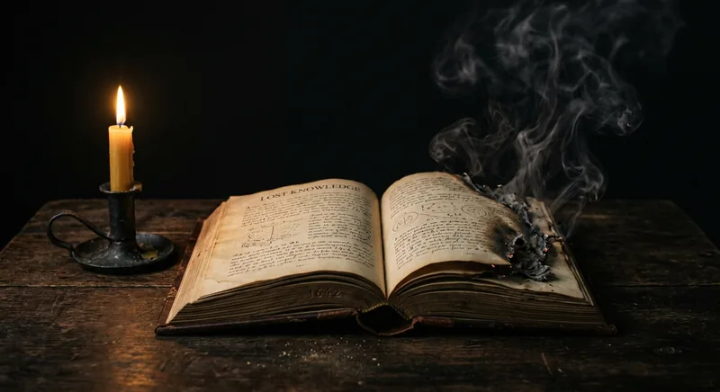 Open book dissolving into dark smoke by candlelight symbolizing why logic fails against phobias