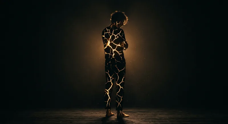 Silhouette with golden cracks of light running through body symbolizing real psychosomatic symptoms