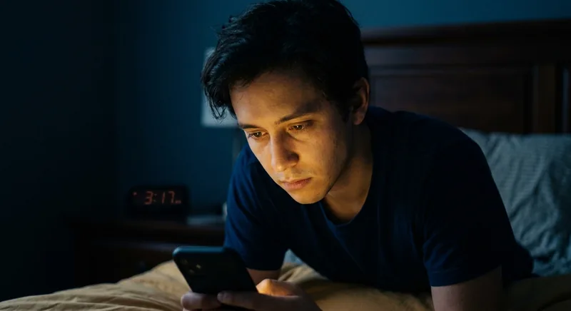 Phone screen glowing golden in darkness at 3AM symbolizing revenge bedtime procrastination