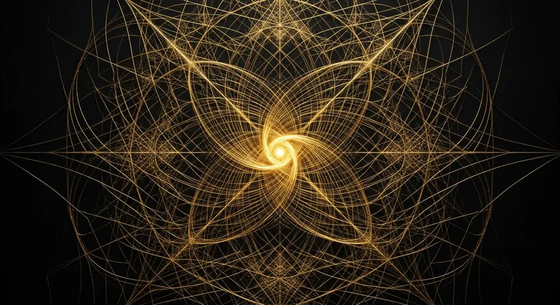 Complex golden thread web with central glowing knot symbolizing pathological neural network structure